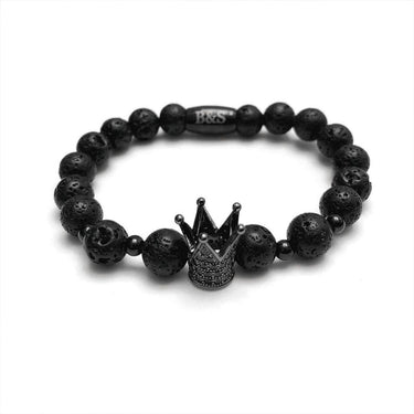 Man Bracelet - Men’s Beaded Bracelets - Black Crown & Lava Stones Bracelet - Men’s Bracelet Bracelet XS (14-15cm) Brother & Sisters